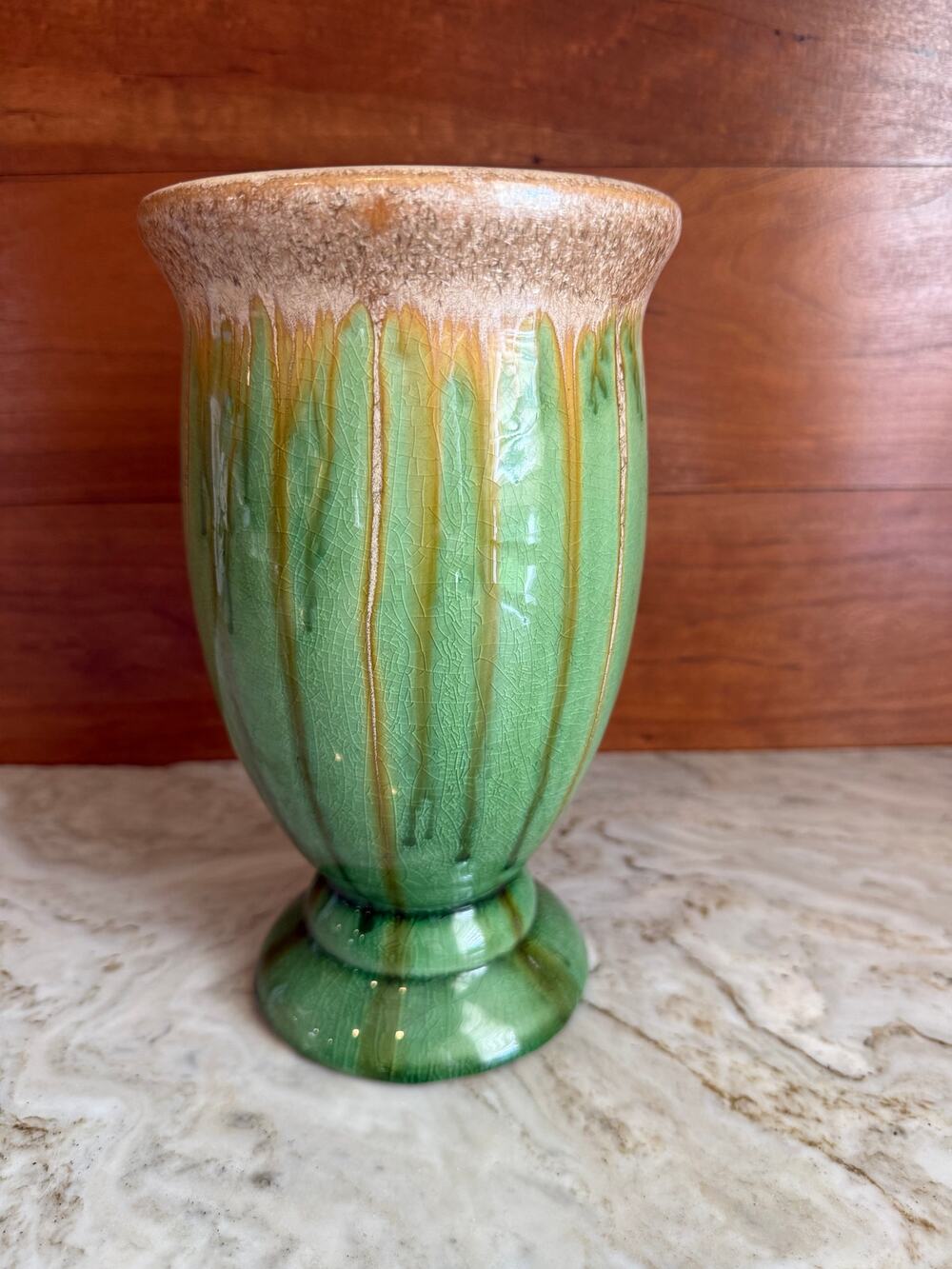 Glazed Ceramic Pottery Vase Green Mustard Brown